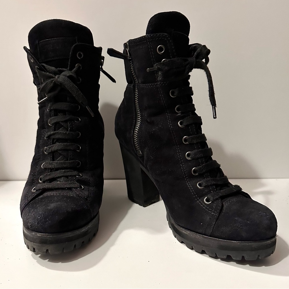 Prada Sport Black Suede Combat Boots